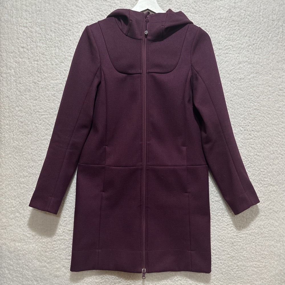 Lululemon City Softshell Tweed Jacket Coat Plum Purple Hooded FullZip Size 4